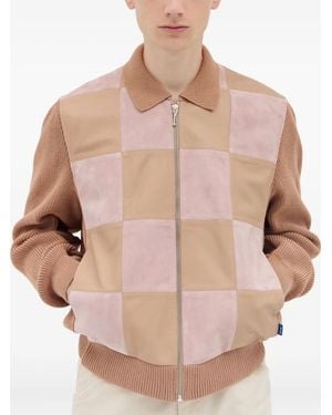 AWAKE NY Knitted-Panel Suede Jacket - Natural