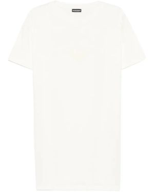 Emporio Armani Logo-Embroidered T-Shirt Beach Dress - White