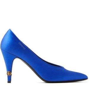 Versace Gianni Satin Court Shoes 90 Mm - Blue
