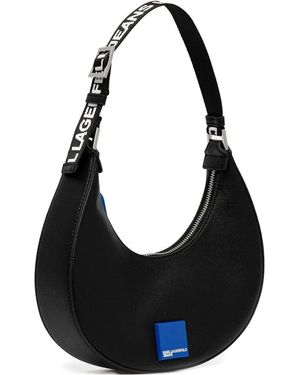 Karl Lagerfeld Half-Moon Branded-Strap Shoulder Bag - Black