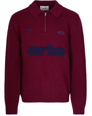 Arte' Zip-Up Logo Polo Shirt - Red