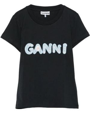 Ganni Logo Cotton T-Shirt - Black