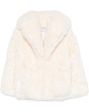 Self-Portrait Wide-Lapel Faux-Fur Coat - White