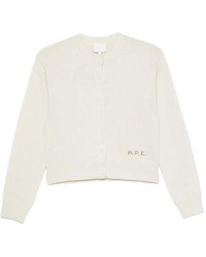 A.P.C. Logo-Embroidered Ribbed-Trim Cardigan - White