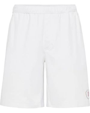 Brunello Cucinelli Bermudas De Algodón Con Parche Del Logo Y Cintura Elástica - Blanco
