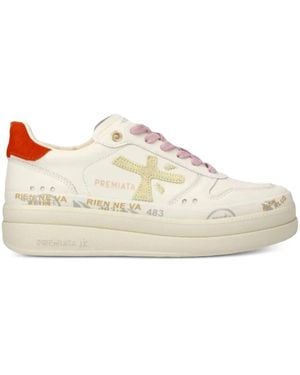 Premiata Embellished Leather Trainers - White