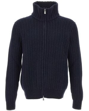 Gran Sasso Ribbed-Knit Zip-Up Cardigan - Blue