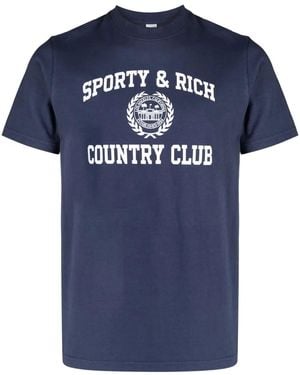 Sporty & Rich Logo-Print Cotton T-Shirt - Blue