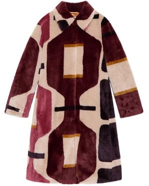 Maliparmi Geometric-Pattern Faux-Fur Coat - Red