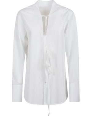 Maison Margiela Lace-Up Frayed-Edge Shirt - White