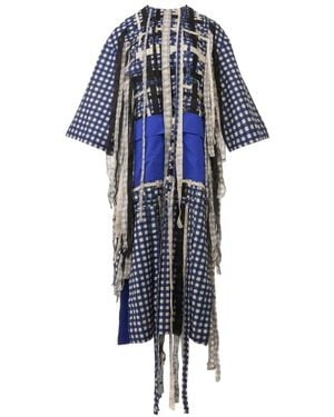 Biyan Patchwork Frayed-Trim Midi Dress - Blue