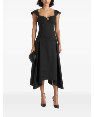 Manière De Voir Faith Cap-Sleeve Corset Cotton Midi Dress - Black