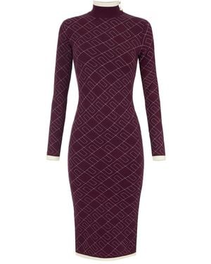 Elisabetta Franchi Decorative-Button Jacquard Knit Midi Dress - Purple