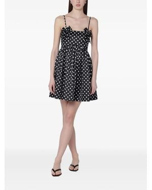 Ganni Polka-Dot Satin Mini Dress - Black