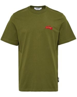 MSGM Rabbit-Logo Cotton T-Shirt - Green