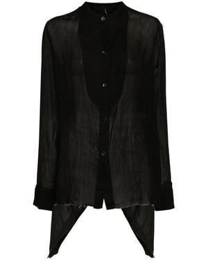 Masnada Band-Collar Raw-Cut Hem Shirt - Black
