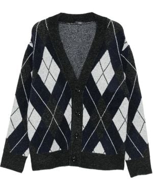 Hōsio Argyle-Knit Cardigan - Black