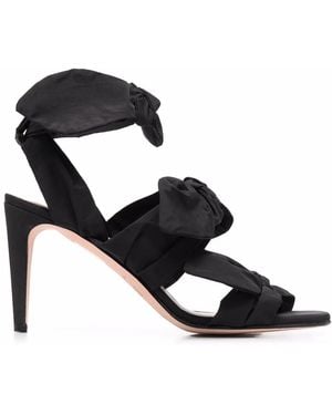 Red(V) Bow-Straps Heeled Sandals - Black