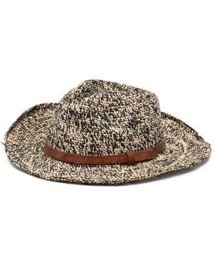 IBELIV Leather-Trim Raffia Fedora Hat - Brown