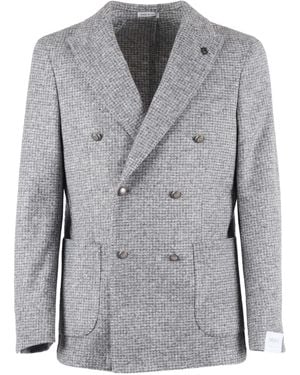 Brera Orologi Check-Print Double-Breasted Blazer - Grey