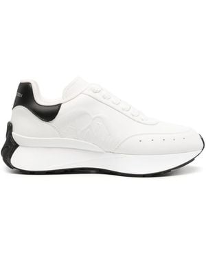 Alexander McQueen Luxurious Leather Trainers With Embossed Monogram And Oversized Rubber Sole - White