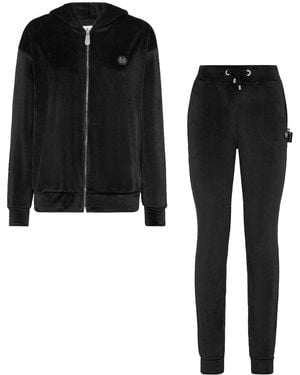 Philipp Plein Crystal-Embellished Plush Tracksuit Set - Black