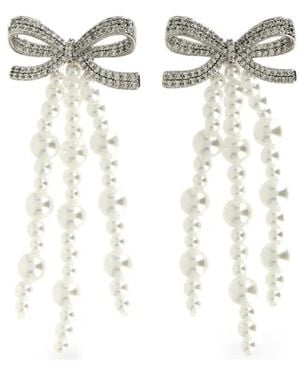 Self-Portrait Bow Pearl Earrings - White