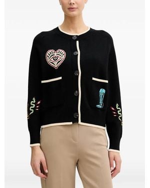 Never Fully Dressed Embroidered Contrast-Trim Cardigan - Black