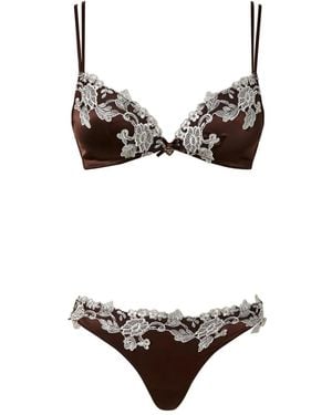 Twinset Floral-Lace Lingerie Set - Brown