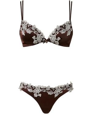 Twinset Floral-Lace Lingerie Set - Brown