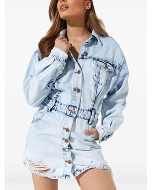 One Teaspoon Button Denim Mini Dress - Blue