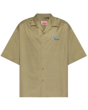 KENZO Tulip-Embroidered Short-Sleeve Shirt - Natural