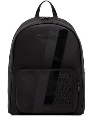 ARMANI EXCHANGE Logo-Plaque Stripe-Detail Backpack - Black