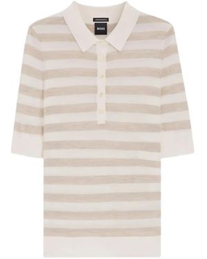 BOSS Striped-Knit Polo Jumper - White