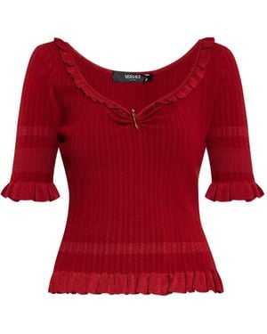 Versace Frill-Trimmed Ribbed Top - Red