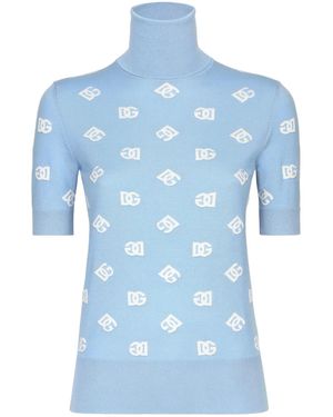 Dolce & Gabbana Dna High Neck Embroidered Top - Blue