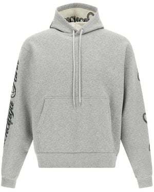 Balenciaga Cursive Embroidered Cotton Hoodie - Grey