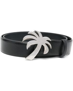 Palm Angels Palm Tree-Buckle Leather Belt - Black