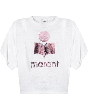 Isabel Marant Metallic-Logo Linen T-Shirt - White