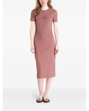 Calvin Klein Logo-Print Ribbed Cotton Midi Dress - Pink