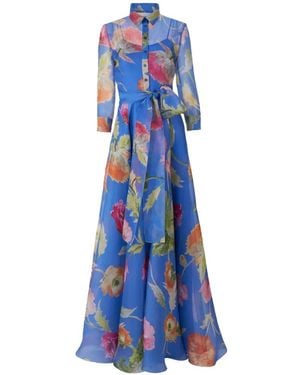 Carolina Herrera ポピープリント オーガンザトレンチドレス - ブルー