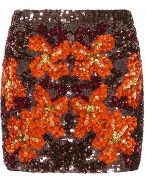 P.A.R.O.S.H. Sequin-Embellished Floral-Pattern Mini Skirt - Orange
