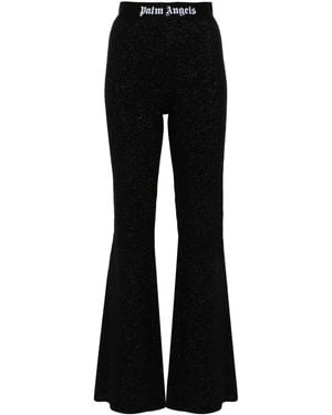 Palm Angels Logo Lurex Flared Pants - Black