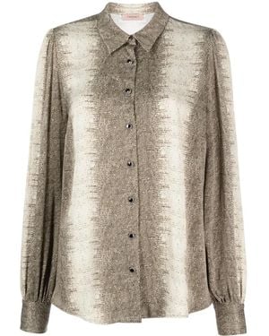 Twinset Lizard Skin Effect Butotn-Up Shirt - Brown