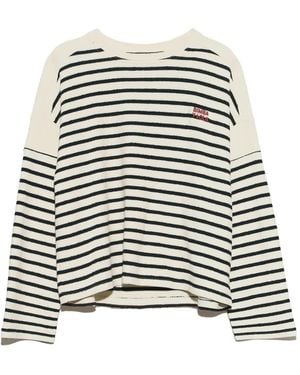 Bimba Y Lola Long-Sleeve Terry Cotton T-Shirt With Ivory Stripes - White