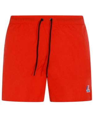 K-Way Le Vrai Olivier Drawstring Logo Swim Shorts - Red