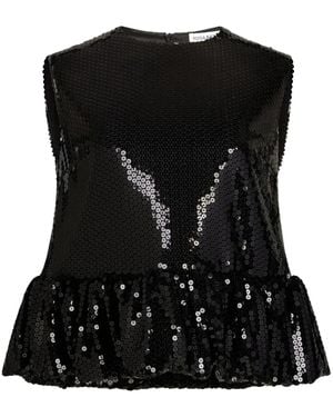 Nina Ricci Sequin-Embellished Sleeveless Peplum Top - Black