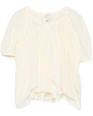 120% Lino Blouse Plissée À Superpositions - White