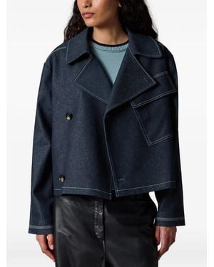 Paul Smith Denim Cotton-Blend Cropped Asymmetric Jacket With Topstitching - Blue