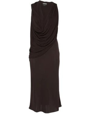 Tom Ford Draped Plunging-Neck Midi Dress - White